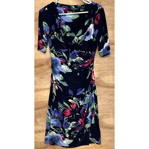 LAUREN RALPH LAUREN Woman Sz 2 Slinky Stretch  Side Dress Faux Wrap Floral